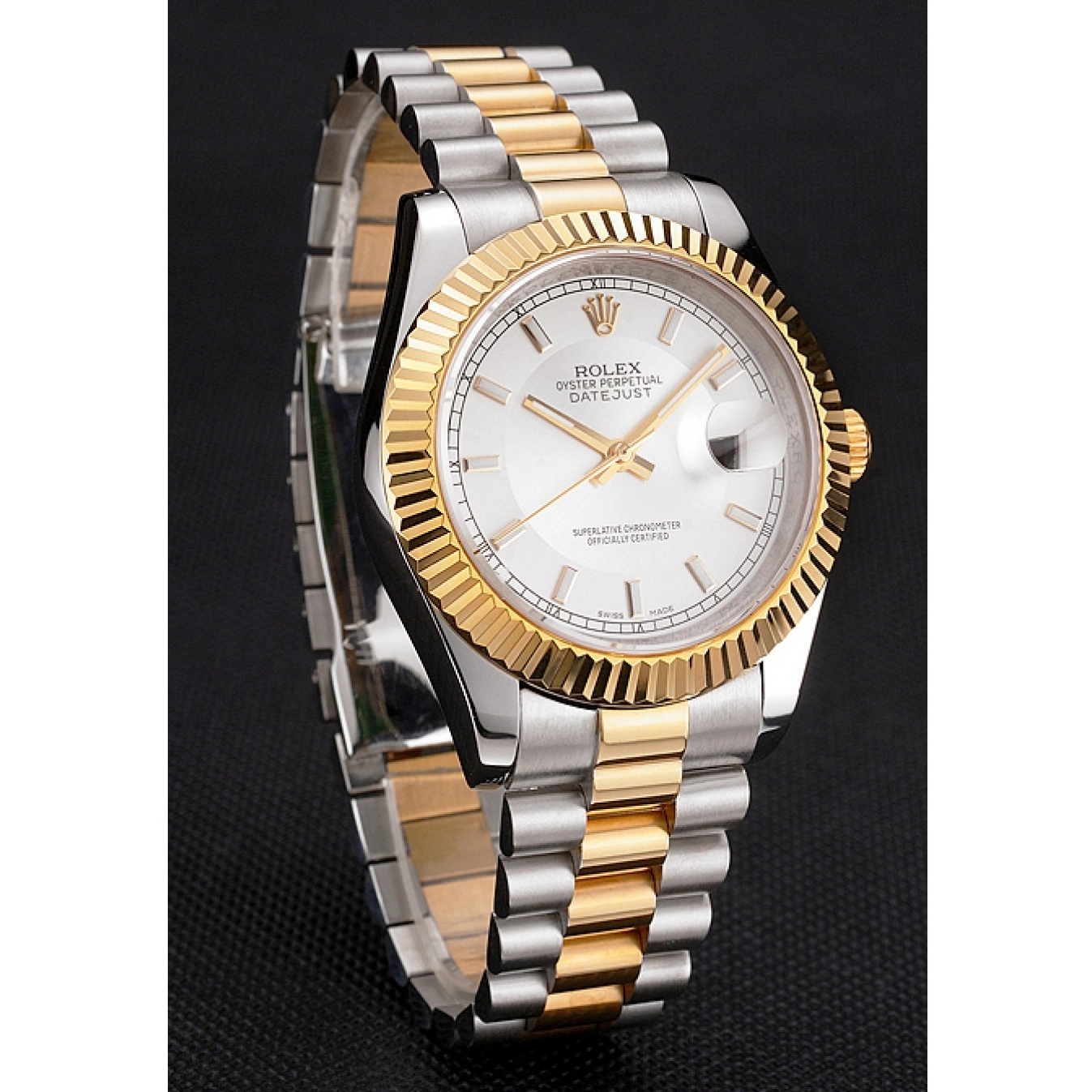 Aaa replica watch Stainless Rolex Bezel Case Tone Swiss Two White Dial Datejust Steel Gold Bracelet Gold 0722